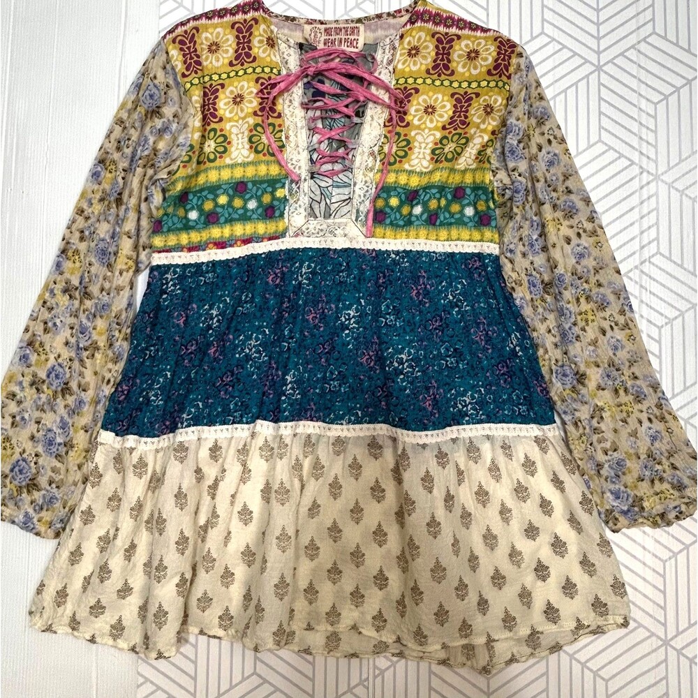Gypsy Rose Top S Handcrafted Patchwork Batik Boho Top Blouse Tunic Summer Farm j